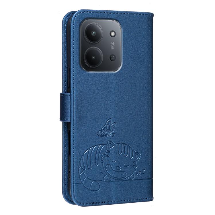 For Redmi 15C 5G / 4G Global 171mm Cat Butterfly Embossed RFID Vegan Leather Phone Case with Strap