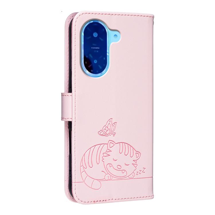 For Redmi A5 4G 171.7mm Cat Butterfly Embossed RFID Vegan Leather Phone Case with Strap
