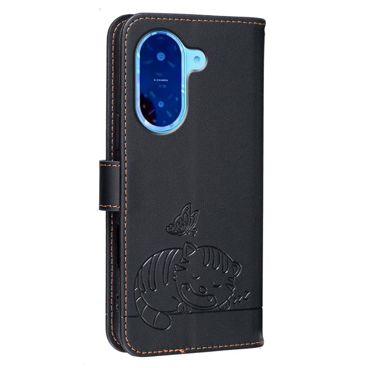 For Redmi A5 4G 171.7mm Cat Butterfly Embossed RFID Vegan Leather Phone Case with Strap