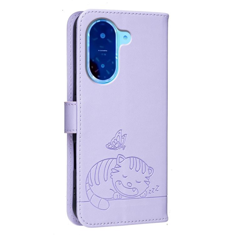 For Redmi A5 4G 171.7mm Cat Butterfly Embossed RFID Vegan Leather Phone Case with Strap