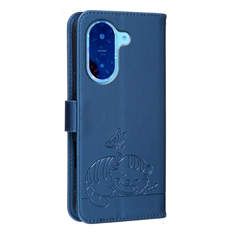 For Redmi A5 4G 171.7mm Cat Butterfly Embossed RFID Vegan Leather Phone Case with Strap