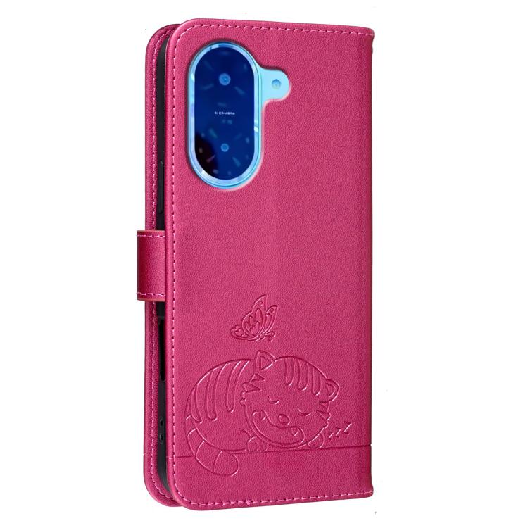 For Redmi A5 4G 173.3mm Cat Butterfly Embossed RFID Vegan Leather Phone Case with Strap
