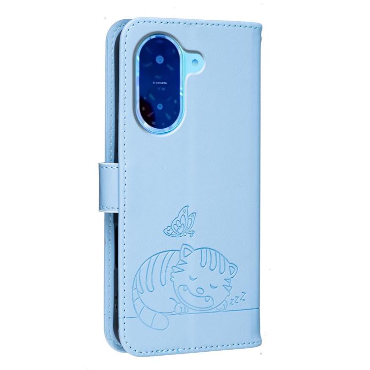 For Redmi A5 4G 173.3mm Cat Butterfly Embossed RFID Vegan Leather Phone Case with Strap