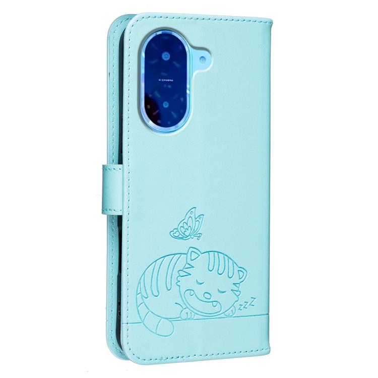 For Redmi A5 4G 173.3mm Cat Butterfly Embossed RFID Vegan Leather Phone Case with Strap