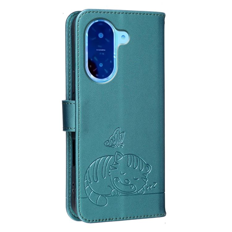 For Redmi A5 4G 173.3mm Cat Butterfly Embossed RFID Vegan Leather Phone Case with Strap