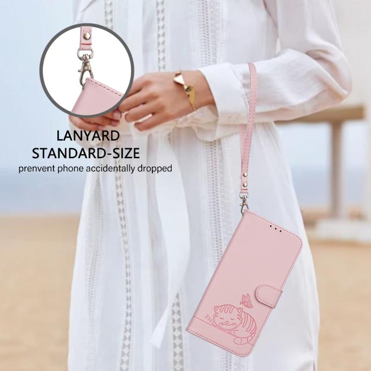For Redmi K60 Ultra Cat Butterfly Embossed RFID Vegan Leather Phone Case with Strap