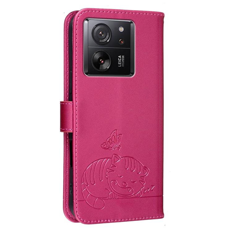 For Redmi K60 Ultra Cat Butterfly Embossed RFID Vegan Leather Phone Case with Strap