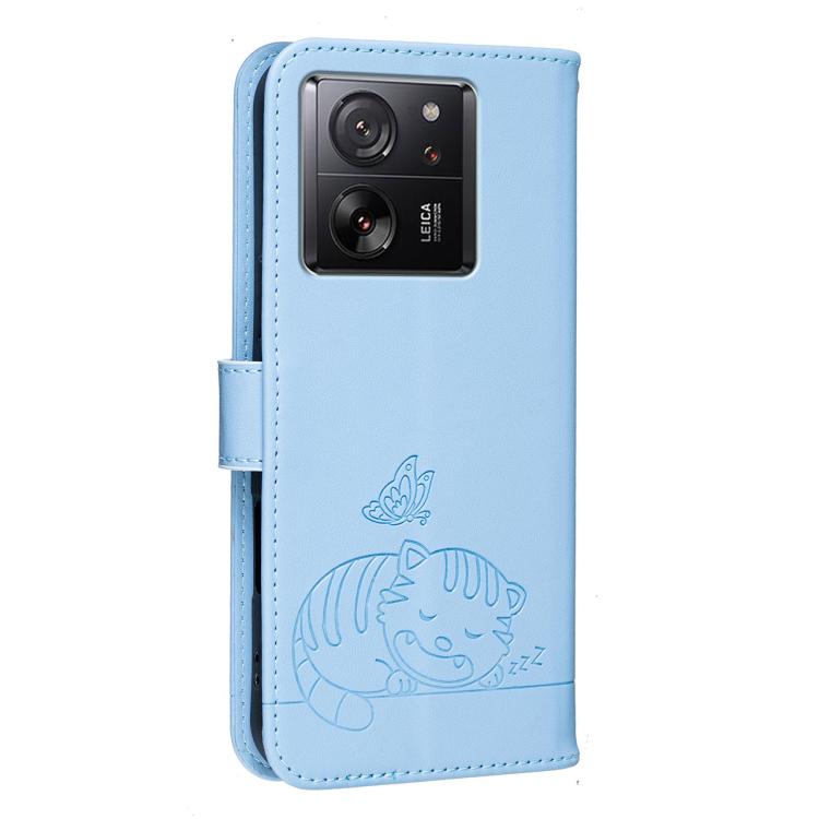 For Redmi K60 Ultra Cat Butterfly Embossed RFID Vegan Leather Phone Case with Strap
