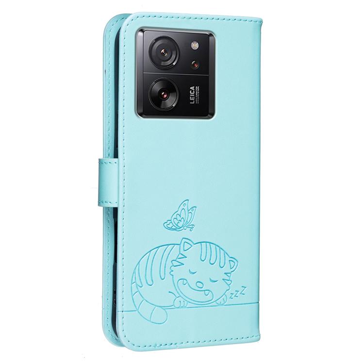 For Redmi K60 Ultra Cat Butterfly Embossed RFID Vegan Leather Phone Case with Strap