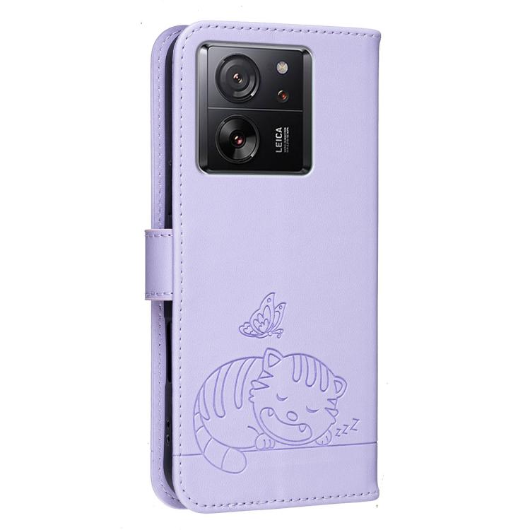 For Redmi K60 Ultra Cat Butterfly Embossed RFID Vegan Leather Phone Case with Strap