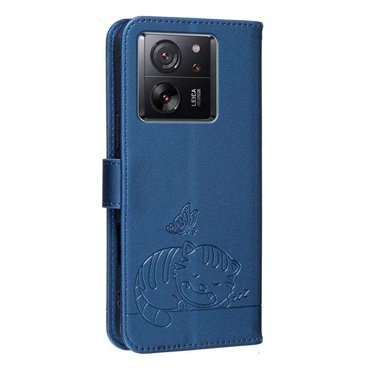 For Redmi K60 Ultra Cat Butterfly Embossed RFID Vegan Leather Phone Case with Strap