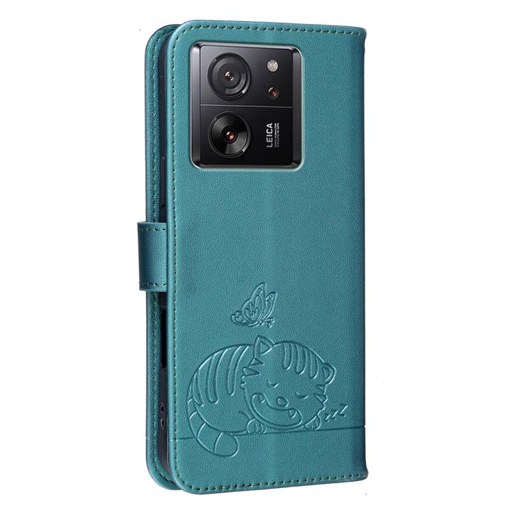 For Redmi K60 Ultra Cat Butterfly Embossed RFID Vegan Leather Phone Case with Strap