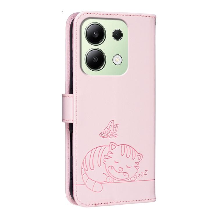 For Redmi K70E Cat Butterfly Embossed RFID Vegan Leather Phone Case with Strap