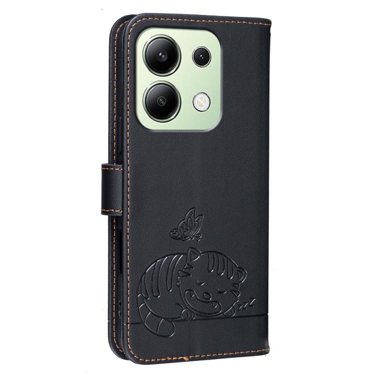 For Redmi K70E Cat Butterfly Embossed RFID Vegan Leather Phone Case with Strap