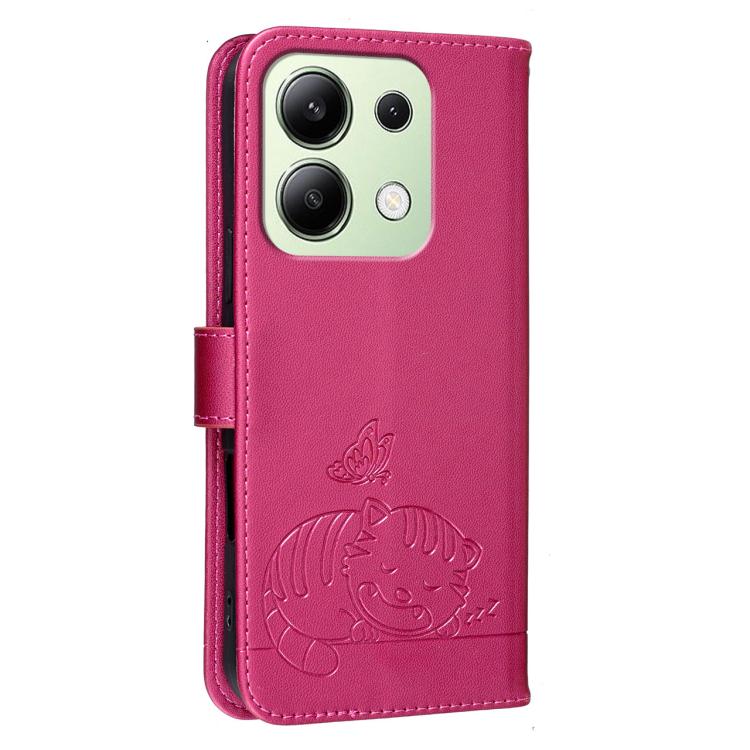For Redmi K70E Cat Butterfly Embossed RFID Vegan Leather Phone Case with Strap