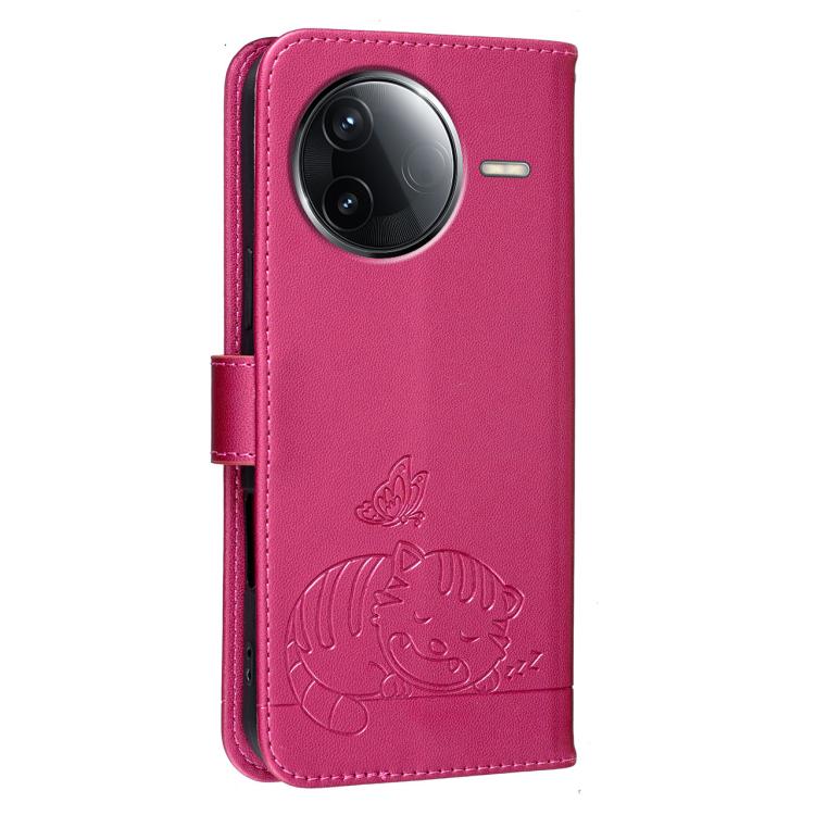 For Redmi K80 Cat Butterfly Embossed RFID Vegan Leather Phone Case with Strap