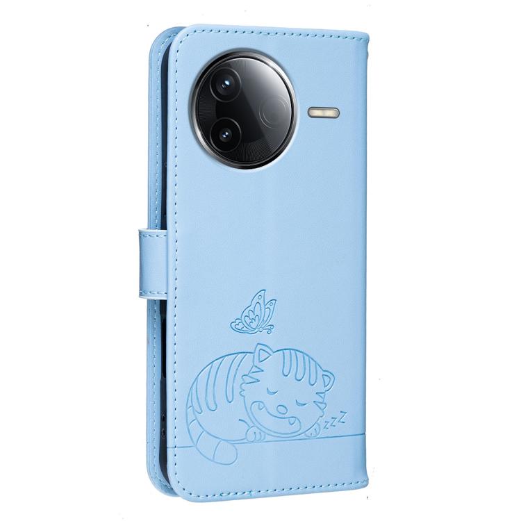 For Redmi K80 Cat Butterfly Embossed RFID Vegan Leather Phone Case with Strap