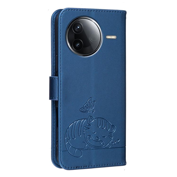 For Redmi K80 Cat Butterfly Embossed RFID Vegan Leather Phone Case with Strap