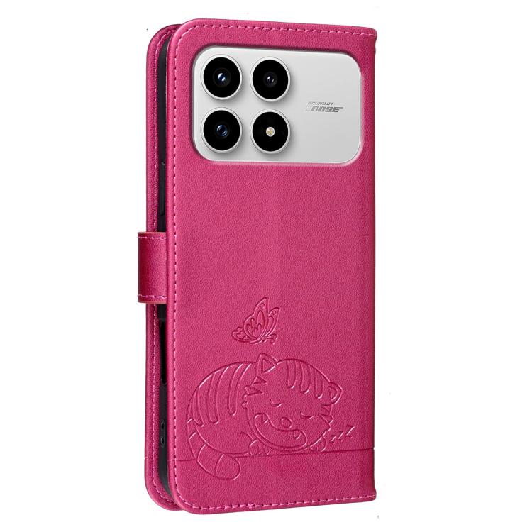 For Redmi K90 / Poco F8 Pro Cat Butterfly Embossed RFID Vegan Leather Phone Case with Strap