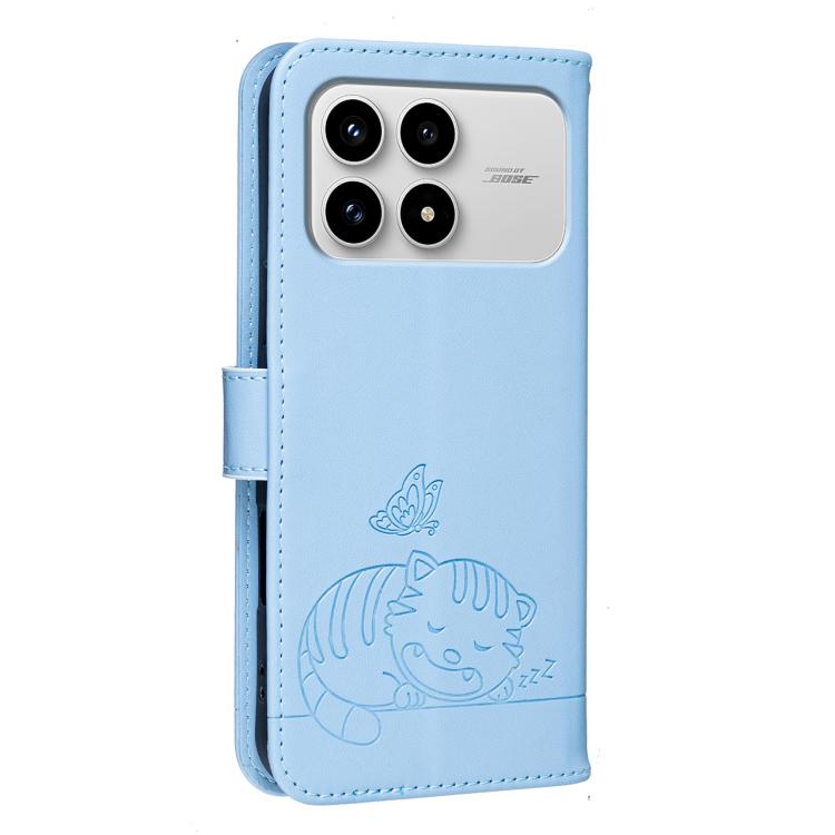For Redmi K90 / Poco F8 Pro Cat Butterfly Embossed RFID Vegan Leather Phone Case with Strap