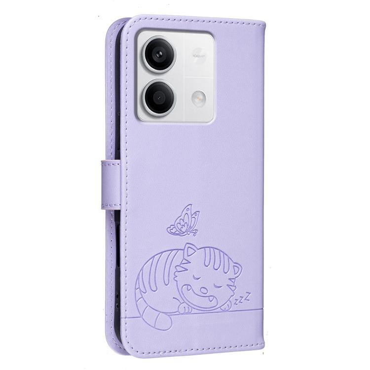 For Redmi Note 13 Cat Butterfly Embossed RFID Vegan Leather Phone Case with Strap