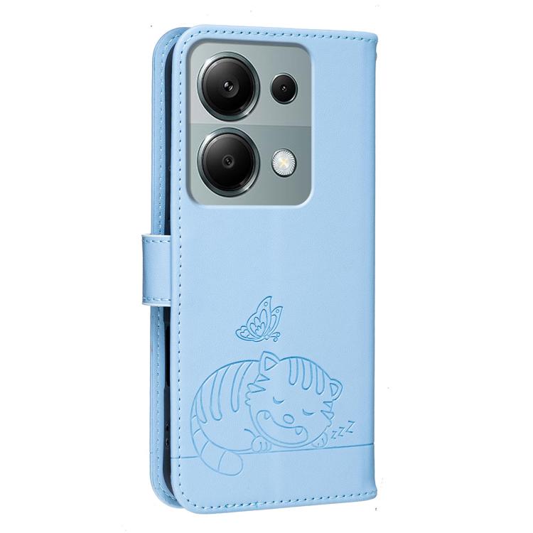 For Redmi Note 13 Pro 4G Cat Butterfly Embossed RFID Vegan Leather Phone Case with Strap