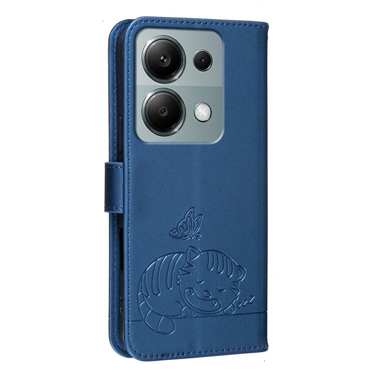 For Redmi Note 13 Pro 4G Cat Butterfly Embossed RFID Vegan Leather Phone Case with Strap