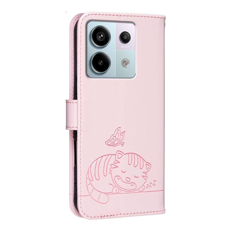 For Redmi Note 13 Pro Cat Butterfly Embossed RFID Vegan Leather Phone Case with Strap