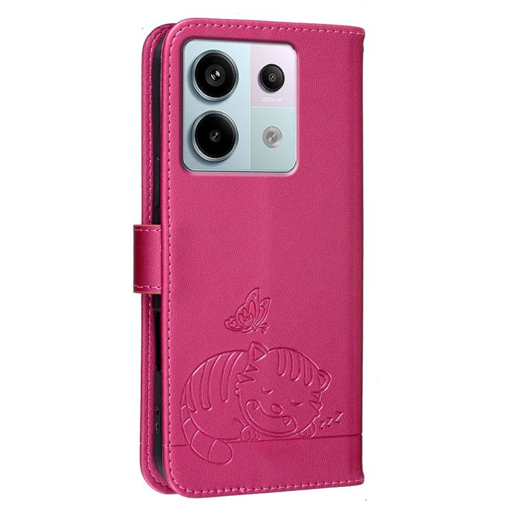 For Redmi Note 13 Pro Cat Butterfly Embossed RFID Vegan Leather Phone Case with Strap