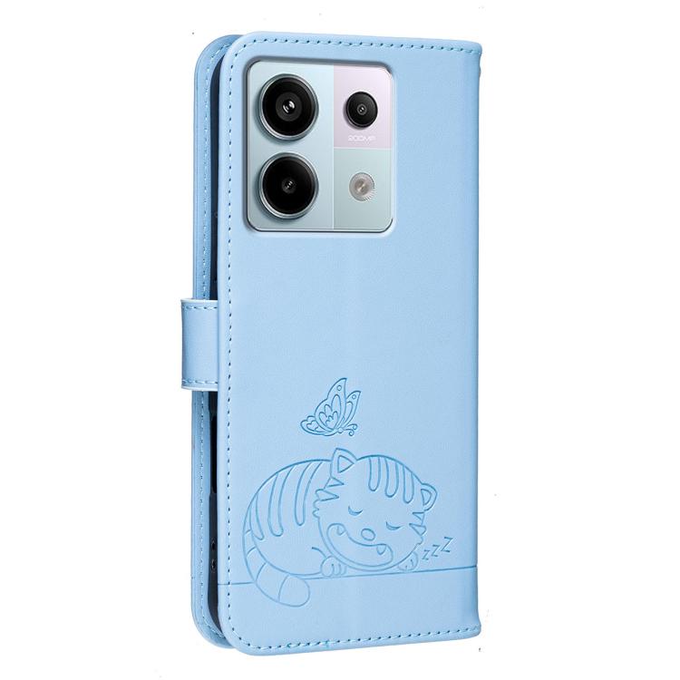 For Redmi Note 13 Pro Cat Butterfly Embossed RFID Vegan Leather Phone Case with Strap