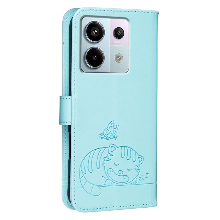 For Redmi Note 13 Pro Cat Butterfly Embossed RFID Vegan Leather Phone Case with Strap