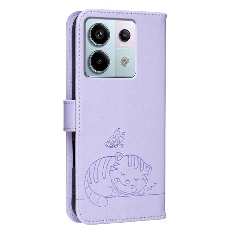 For Redmi Note 13 Pro Cat Butterfly Embossed RFID Vegan Leather Phone Case with Strap