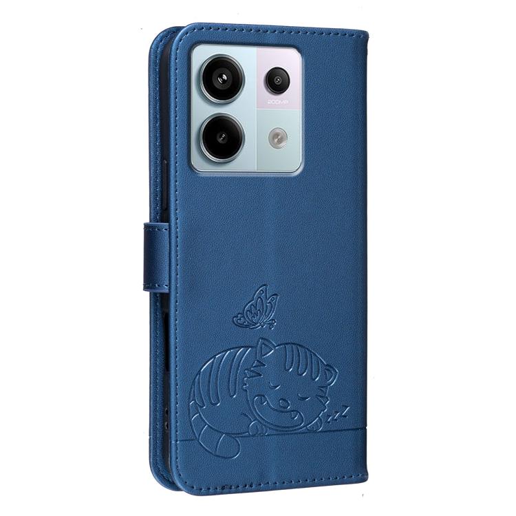 For Redmi Note 13 Pro Cat Butterfly Embossed RFID Vegan Leather Phone Case with Strap