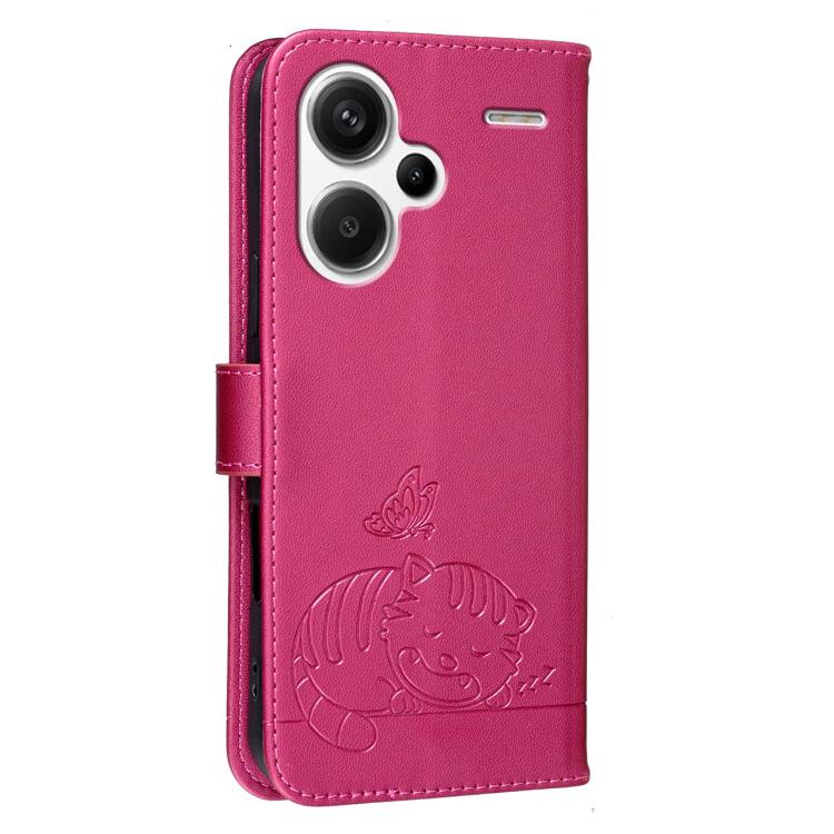 For Redmi Note 13 Pro+ Cat Butterfly Embossed RFID Vegan Leather Phone Case with Strap