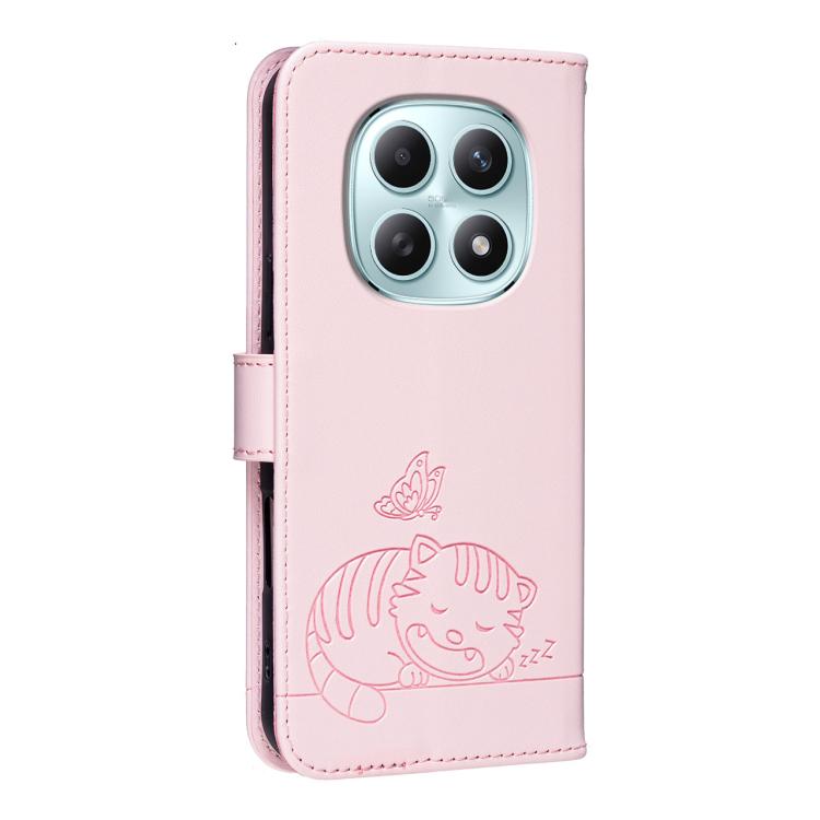 For Redmi Note 15 5G / 4G Global 164mm Cat Butterfly Embossed RFID Vegan Leather Phone Case with Strap