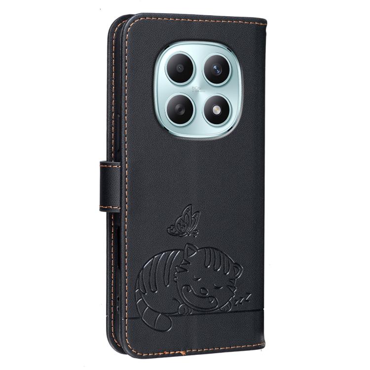 For Redmi Note 15 5G / 4G Global 164mm Cat Butterfly Embossed RFID Vegan Leather Phone Case with Strap