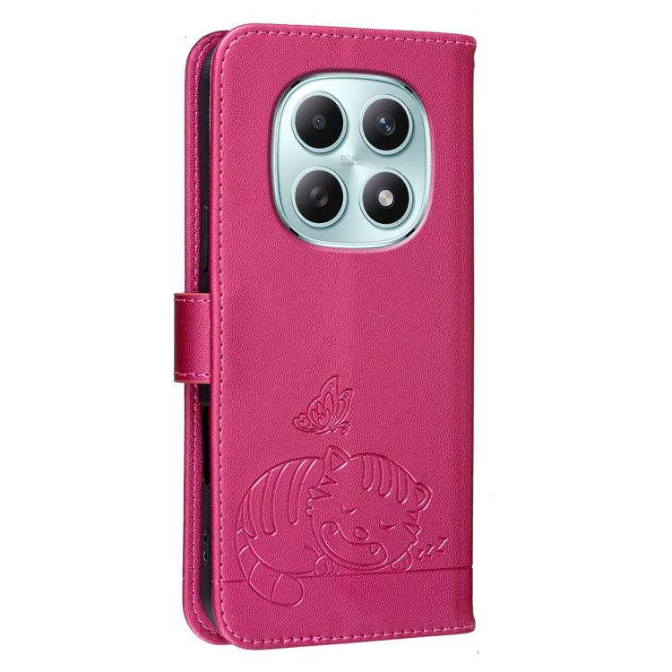 For Redmi Note 15 5G / 4G Global 164mm Cat Butterfly Embossed RFID Vegan Leather Phone Case with Strap