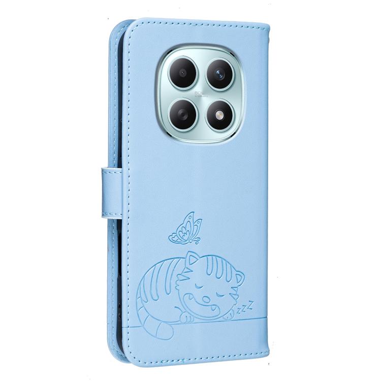 For Redmi Note 15 5G / 4G Global 164mm Cat Butterfly Embossed RFID Vegan Leather Phone Case with Strap