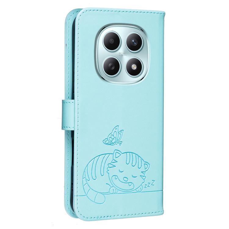 For Redmi Note 15 5G / 4G Global 164mm Cat Butterfly Embossed RFID Vegan Leather Phone Case with Strap
