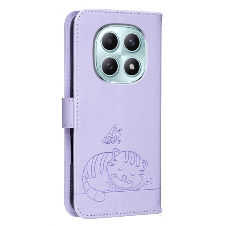 For Redmi Note 15 5G / 4G Global 164mm Cat Butterfly Embossed RFID Vegan Leather Phone Case with Strap