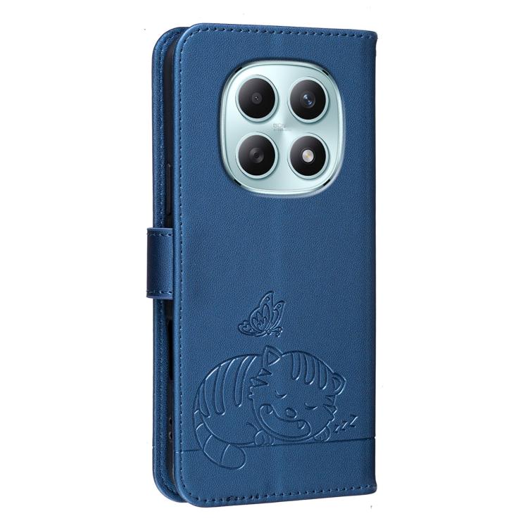 For Redmi Note 15 5G / 4G Global 164mm Cat Butterfly Embossed RFID Vegan Leather Phone Case with Strap