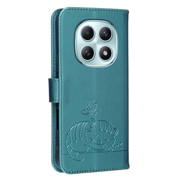 For Redmi Note 15 5G / 4G Global 164mm Cat Butterfly Embossed RFID Vegan Leather Phone Case with Strap