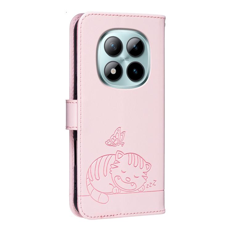 For Redmi Note 15 Pro+ 5G Global 163.3mm Cat Butterfly Embossed RFID Vegan Leather Phone Case with Strap