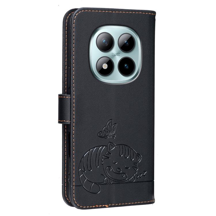 For Redmi Note 15 Pro+ 5G Global 163.3mm Cat Butterfly Embossed RFID Vegan Leather Phone Case with Strap