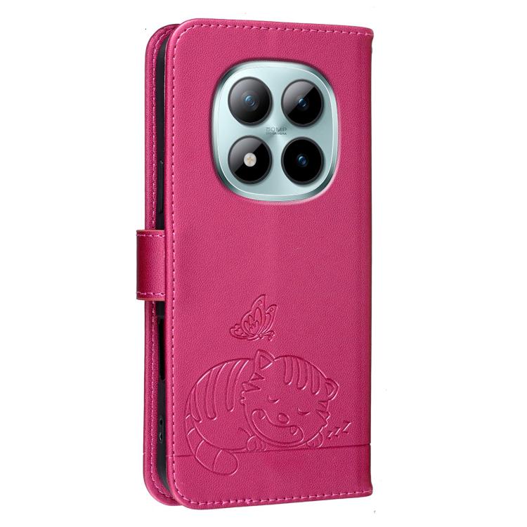 For Redmi Note 15 Pro+ 5G Global 163.3mm Cat Butterfly Embossed RFID Vegan Leather Phone Case with Strap