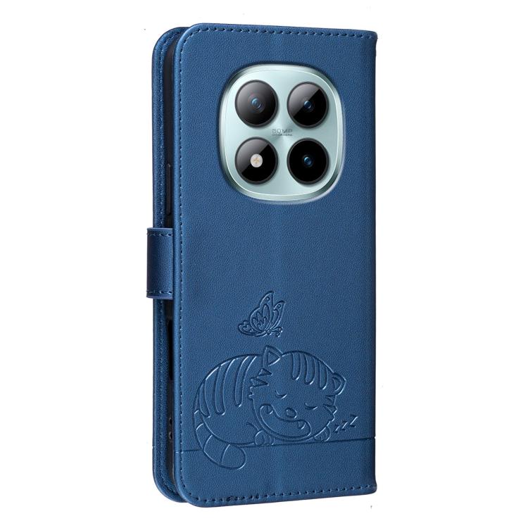 For Redmi Note 15 Pro+ 5G Global 163.3mm Cat Butterfly Embossed RFID Vegan Leather Phone Case with Strap