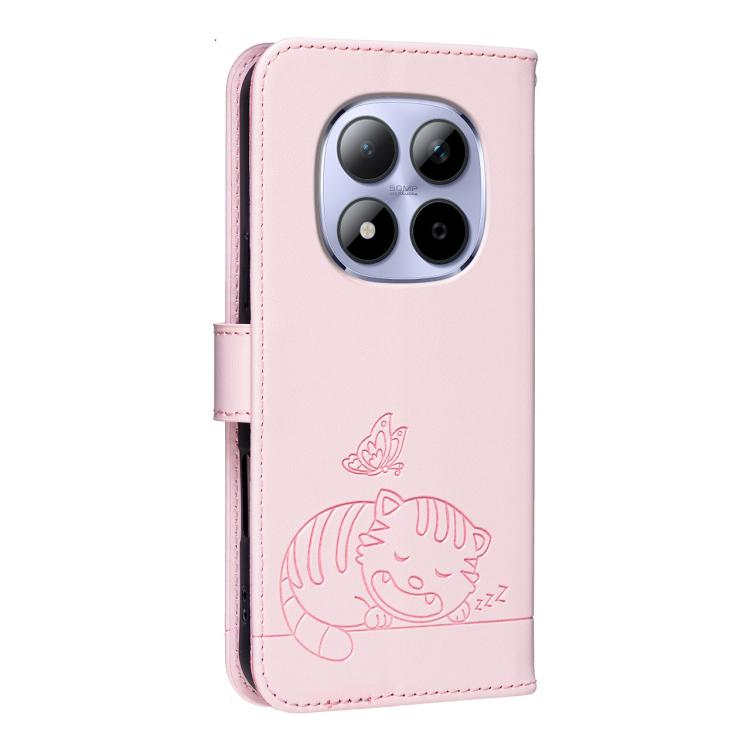 For Redmi Note 15 Pro 5G Global 163.6mm Cat Butterfly Embossed RFID Vegan Leather Phone Case with Strap