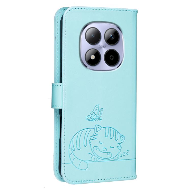 For Redmi Note 15 Pro 5G Global 163.6mm Cat Butterfly Embossed RFID Vegan Leather Phone Case with Strap