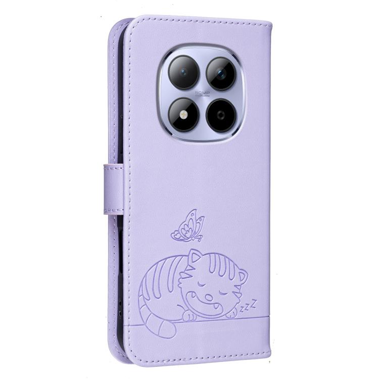 For Redmi Note 15 Pro 5G Global 163.6mm Cat Butterfly Embossed RFID Vegan Leather Phone Case with Strap