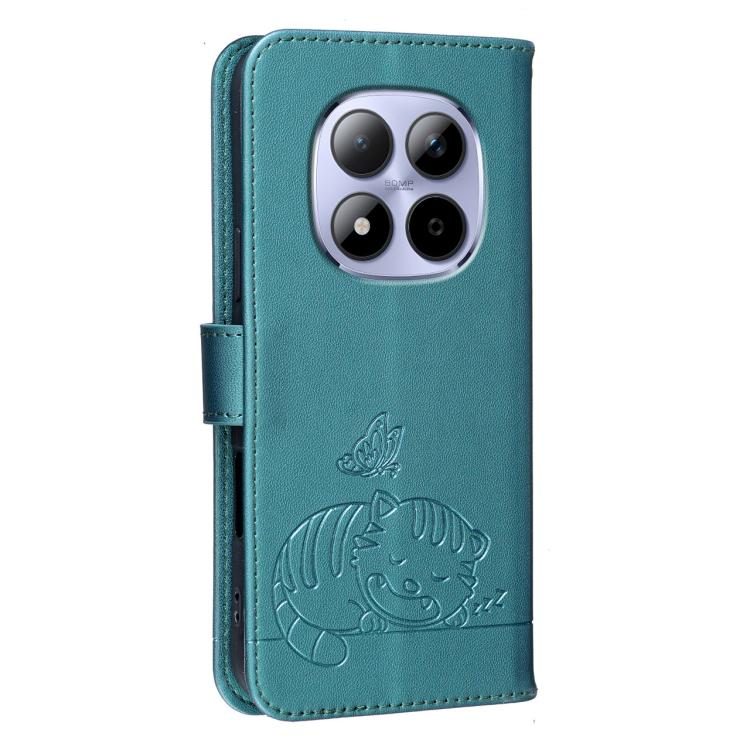 For Redmi Note 15 Pro 5G Global 163.6mm Cat Butterfly Embossed RFID Vegan Leather Phone Case with Strap